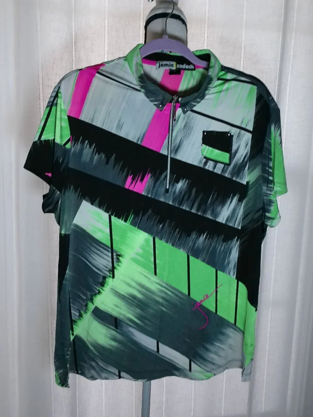 JAMIE SADOCK Golf Short Sleeve Collared 1/4 Zip Gray w/Abstract Design Shirt XL - Picture 2 of 11